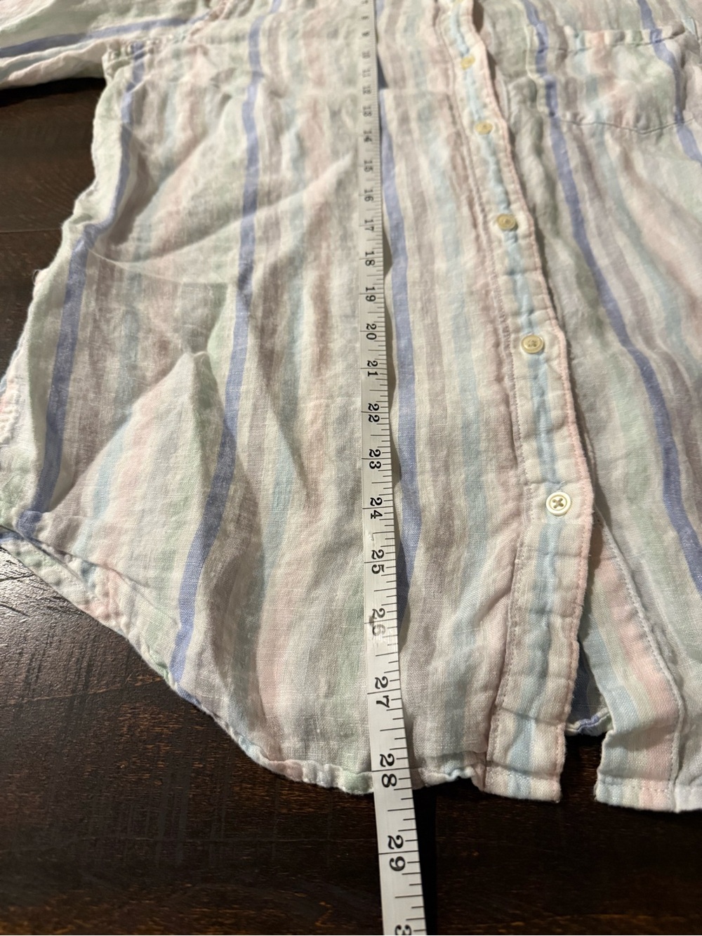 GAP 100% Linen Pastel Stripe Boyfriend Fit Button Front Shirt Medium - Picture 11 of 13